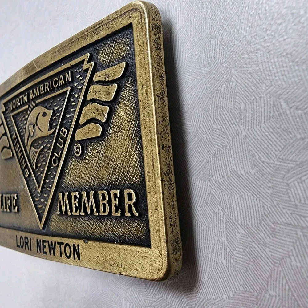 Vintage Brass North American Fishing Club Life Member Belt Buckle NAFC Brass Ton